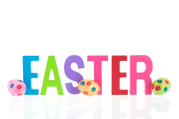 Happy easter with eggs and text — Stock Photo, Image