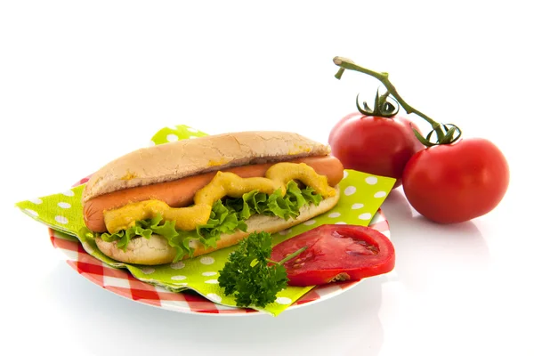 Hotdog with bread roll — Stock Photo, Image