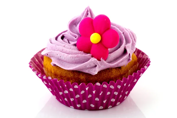 Pink cupcake with flower — Stock Photo, Image
