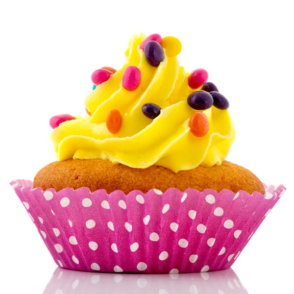 Birthday cupcake with confetti — Stock Photo, Image