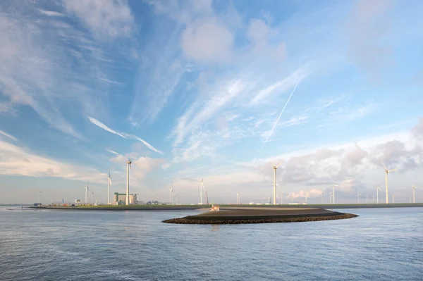 Industrial harbor with wind turbines — Stock Photo, Image