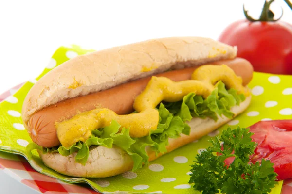 Hotdog with bread roll — Stock Photo, Image