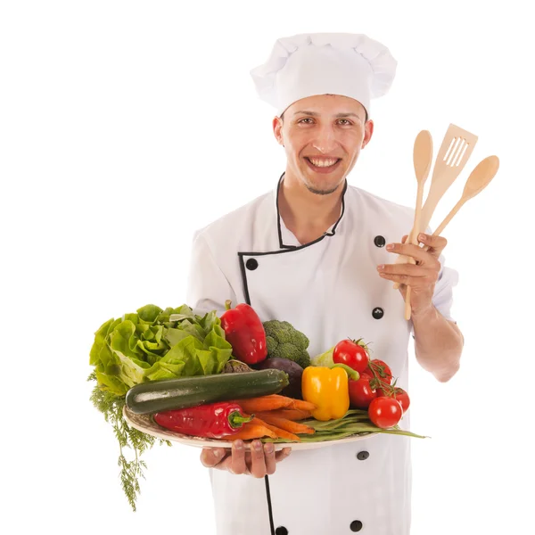 Cook with assortment fresh vegetables — Stock Photo, Image
