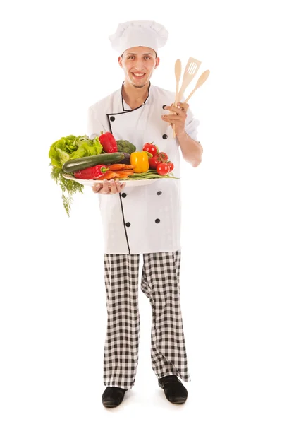 Cook with assortment fresh vegetables Royalty Free Stock Photos