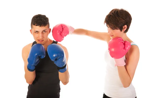 Homem e mulher de boxe — Fotografia de Stock
