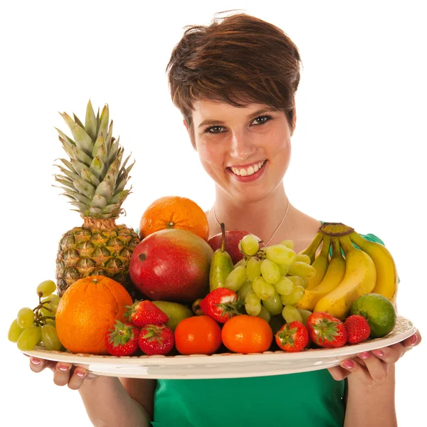 Pretty woman with fresh fruit — Stock Photo, Image