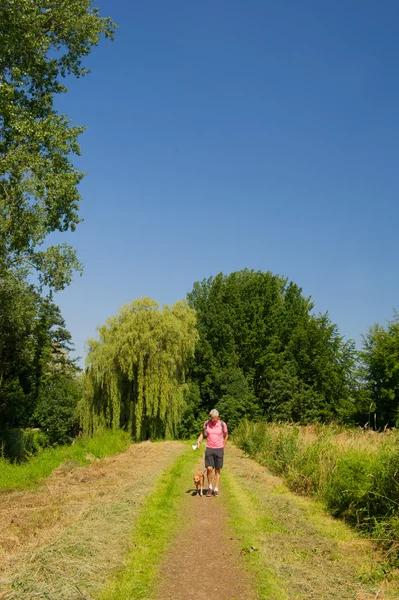 Wandelen met de hond in de natuur — Stockfoto