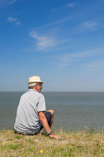 Auf holländischem Deich sitzend — Stockfoto