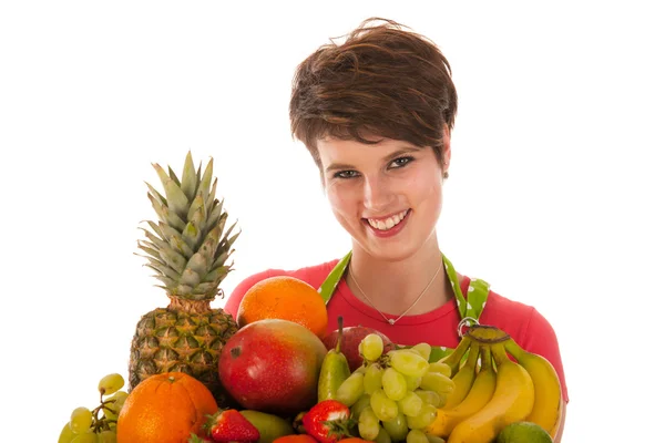 Pretty woman with fresh fruit — Stock Photo, Image