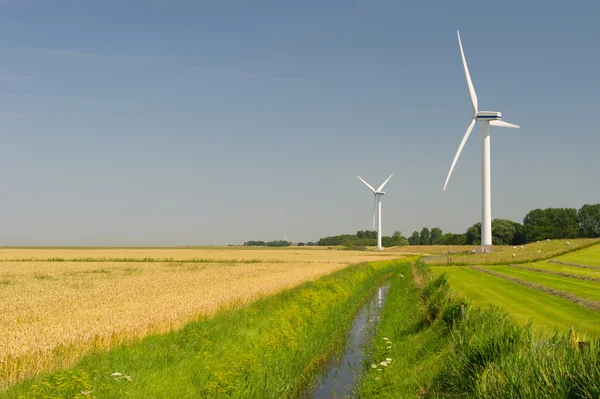 Rüzgar türbinleri tarım peyzaj — Stok fotoğraf