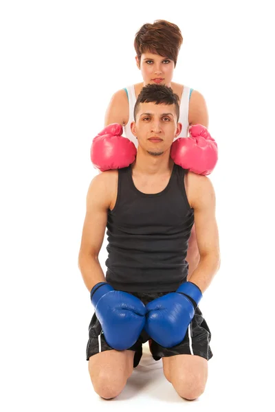 Boxing man and woman — Stock Photo, Image