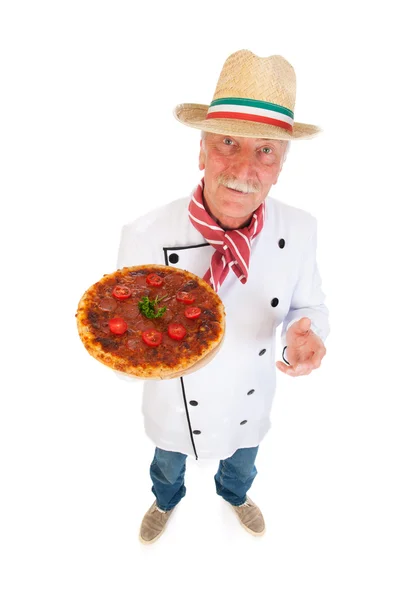 Italian cook with pizza — Stock Photo, Image