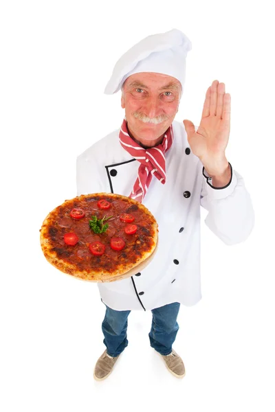 Italiensk kock med pizza — Stockfoto