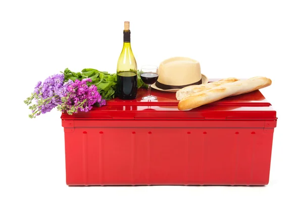 Piknik z wino i chleb — Zdjęcie stockowe