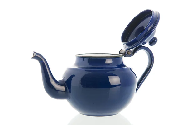 Blauwe ename theepot — Stockfoto