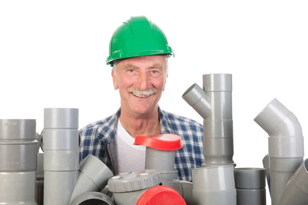 Confused funny plumber — Stock Photo, Image