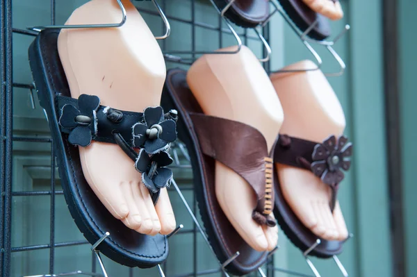 Leather shoes in rack — Stock Photo, Image