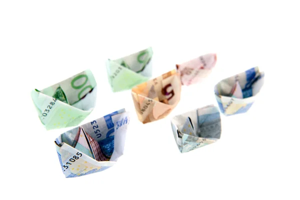 Paper money boats — Stock Photo, Image