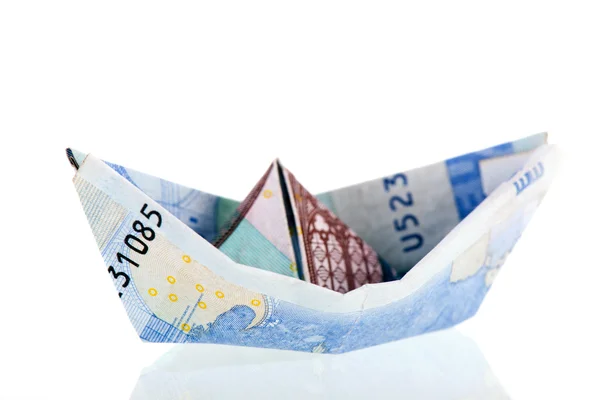 Boat from bank notes — Stock Photo, Image