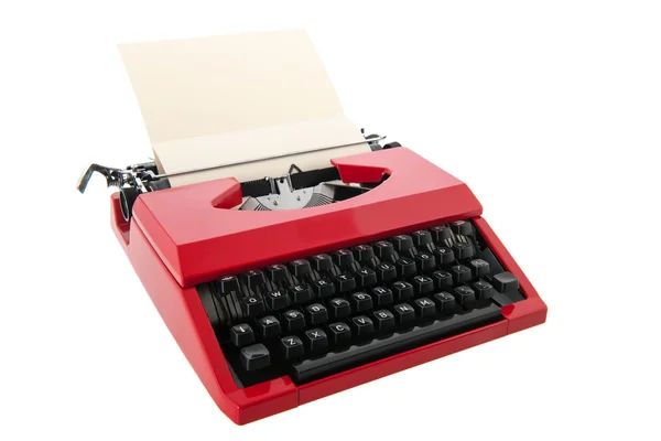 Red typewriter with blank paper — Stock Photo, Image