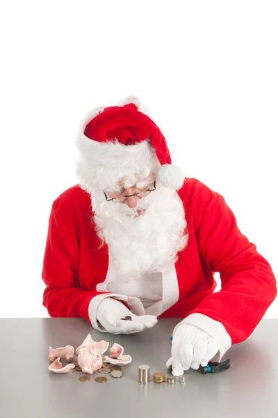 Santa počítání mincí — Stock fotografie