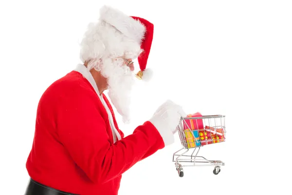 Santa Claus with little shopping cart — Stock Photo, Image
