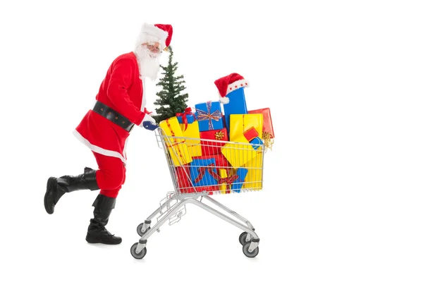 Noel alışveriş sepeti ile çalışan — Stok fotoğraf