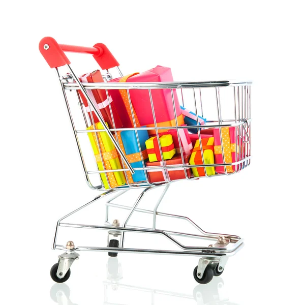 Shopping cart with presents Stock Photo