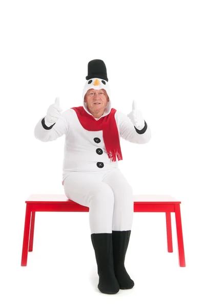Thumbs up by human snowman — Stock Photo, Image