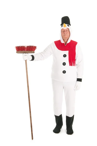 Snowman cleaning the street — Stock Photo, Image