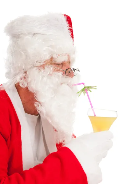 Portrait Santa Claus with tropical drink — Stock Photo, Image
