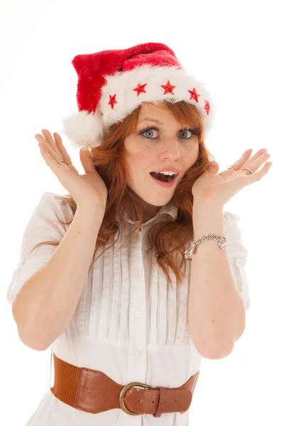 Femme avec santa claus chapeau Photos De Stock Libres De Droits