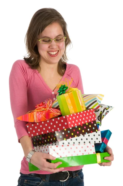 Spoiled girl with presents — Stock Photo, Image