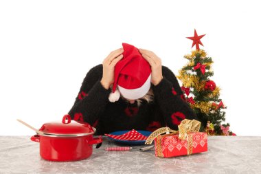 Woman of mature age alone with Christmas clipart