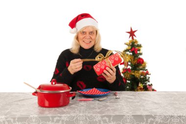 Woman of mature age alone with Christmas clipart