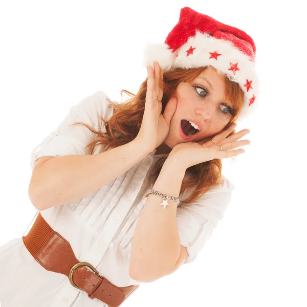 Donna con cappello da Babbo Natale — Foto Stock