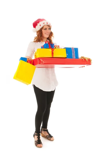 Woman with many Christmas gifts — Stock Photo, Image