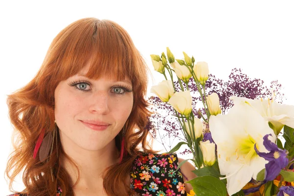 Portrait woman with flowers — Stock Photo, Image