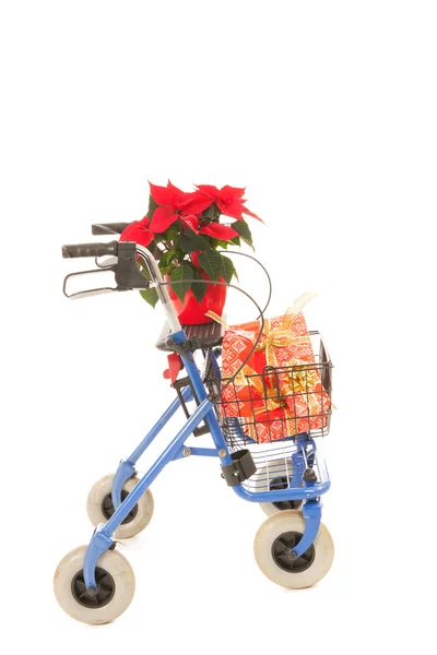 Blue walker with Christmas gifts — Stock Photo, Image