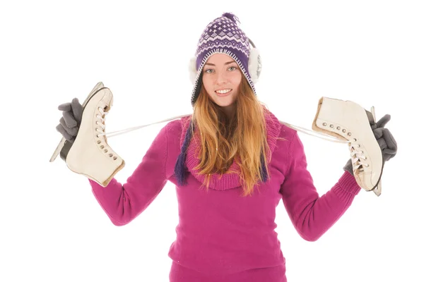 Attractive woman with ice skates — Stock Photo, Image