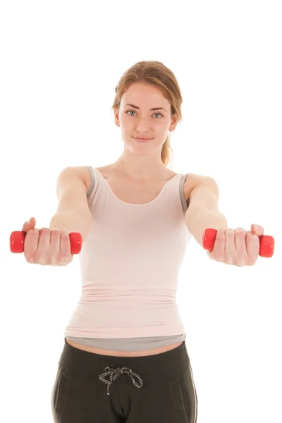 Woman exercising with small dumbbells Stock Picture