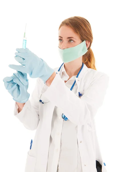Doctor with syringe and medicine — Stock Photo, Image