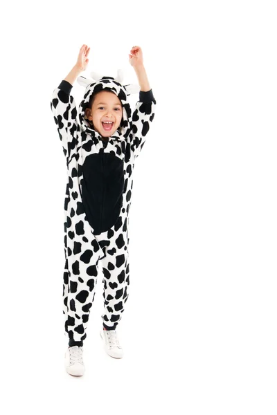 Menino como vaca feliz — Fotografia de Stock