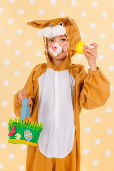 Child as easter hare with eggs — Stock Photo, Image