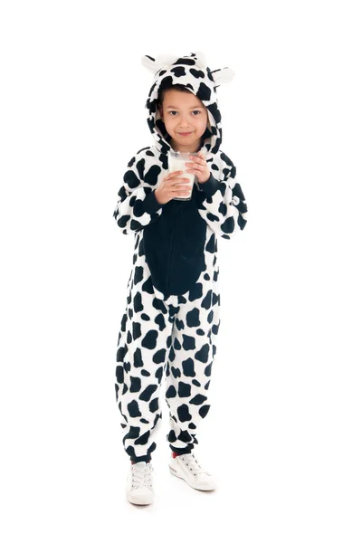 Little boy as cow drinking milk — Stock Photo, Image