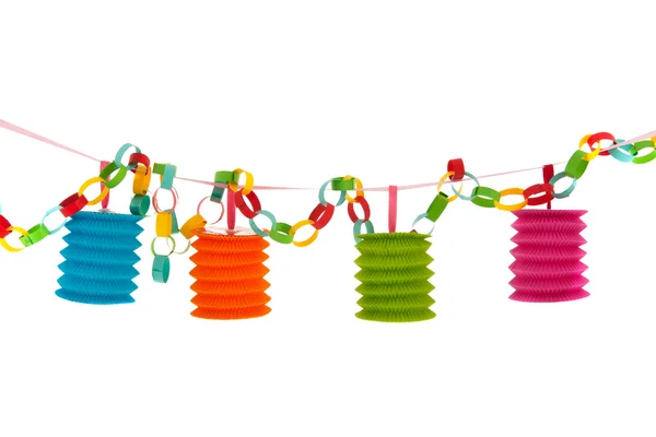 Colorful paper chain with lanterns — Stock Photo, Image