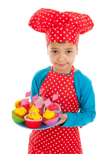 Studio portrait boy as little cook — Stock Photo, Image