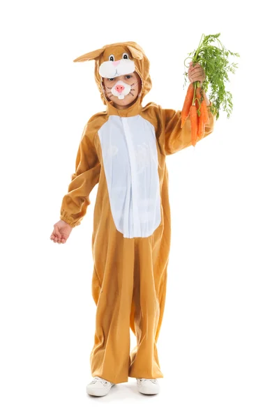 Child as easter hare with carrots — Stock Photo, Image