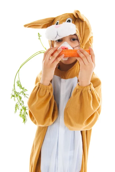 Dítě jako velikonoční zajíc s mrkví — Stock fotografie