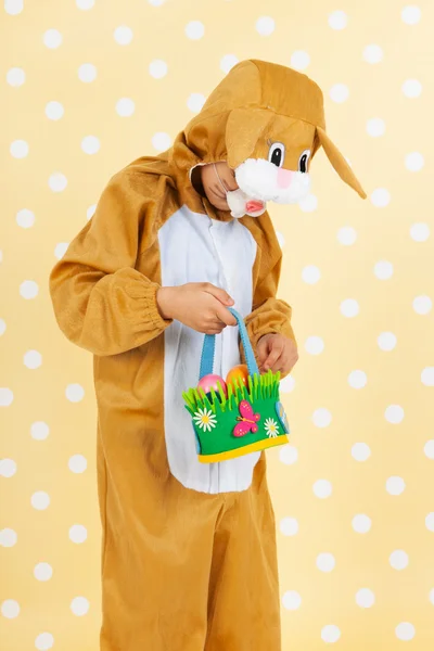 Child as easter hare with eggs — Stock Photo, Image